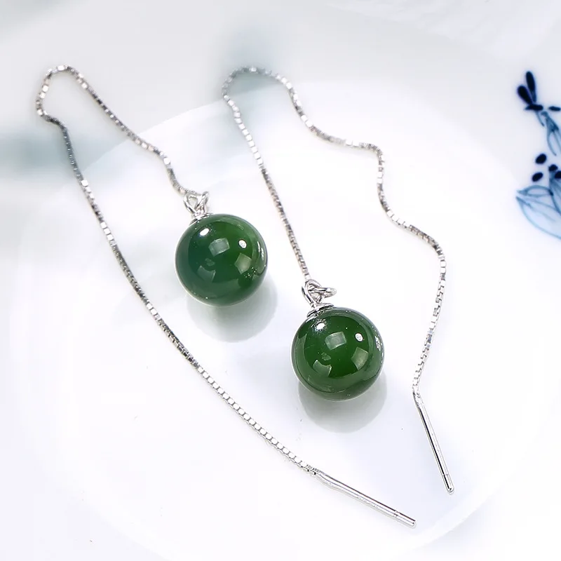 

Серьги-гвоздики из чистого серебра S925 с инкрустацией из нефрита