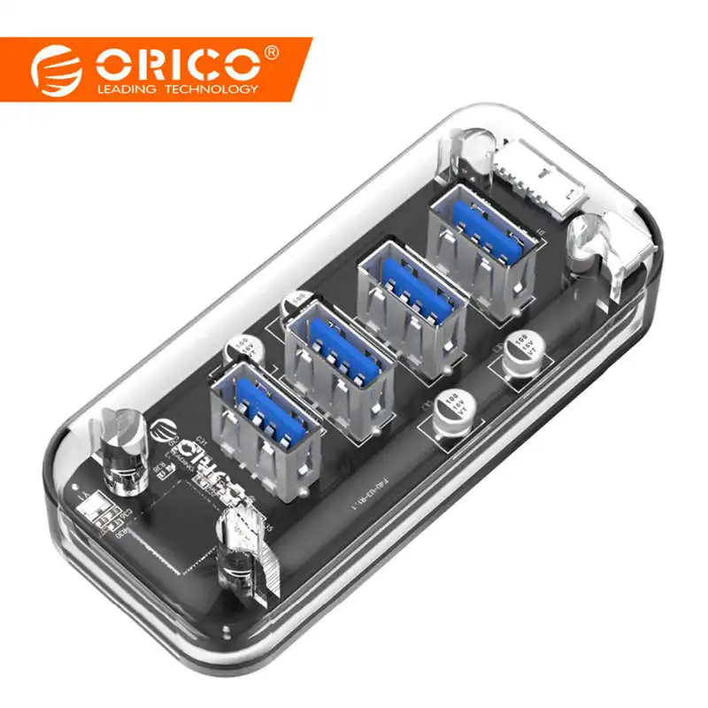 Orico 4 порта Usb3.0 прозрачный концентратор сплиттер с двойным Micro-USB порт питания 5 Гбит/с 3,0 usb-хаб поддержка Otg для Mac/Windows/Lin