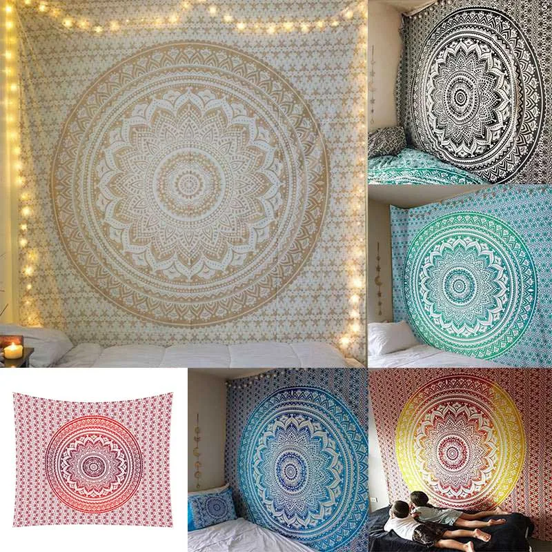 Большой индийский гобелен с мандалой, настенный, богемное пляжное полотенце, настенный гобелен, украшение для дома, спальни, мульти-дизайн, декор в стиле бохо