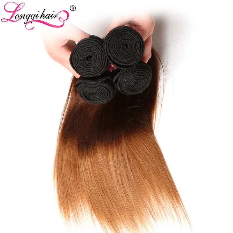 Longqi hair Ombre бразильские прямые пучки волос плетение T1B/4/27 три тона Цвет