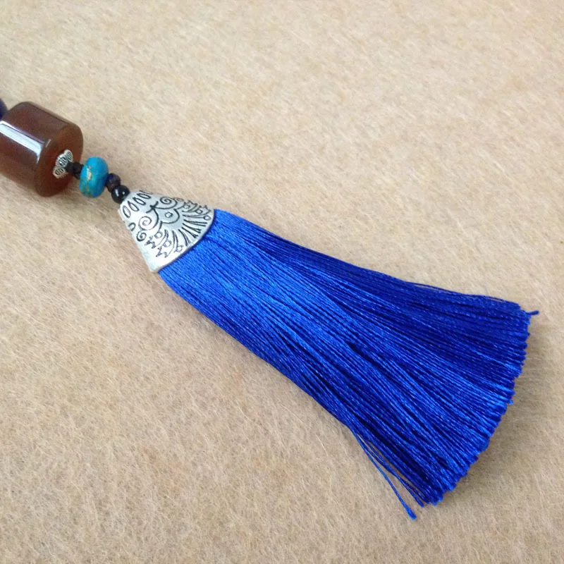 Рождеством зимний ветер Агат Ожерелье Кулон синий кисточкой Китайский свитер