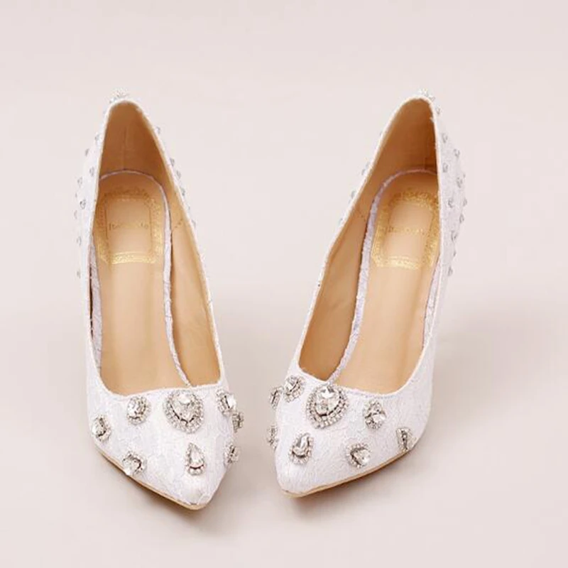 7 см тонкие каблуки сексуальные кружева свадебная обувь белый женские острым