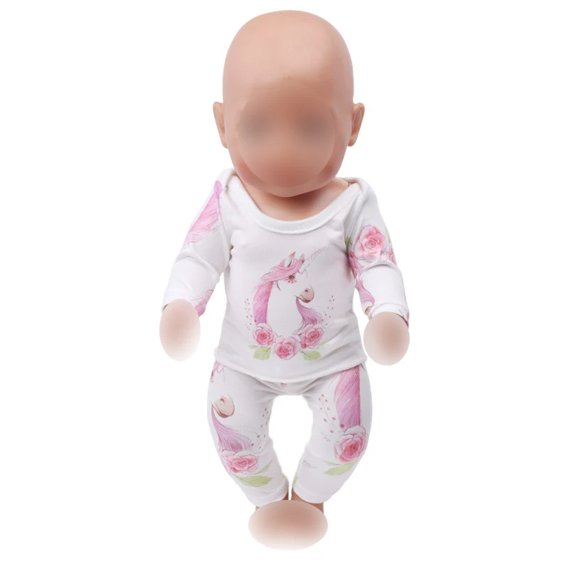 

Doll clothes The unicorn white long-sleeved pants pajamas suit fit 43 cm baby doll and 18 inch Girl dolls f724