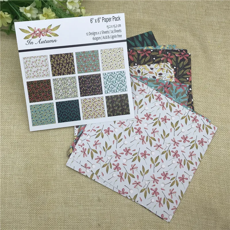 24 sheet 6&quotX6&quot Autumn flower patterned paper Scrapbooking pack handmade craft Background pad |