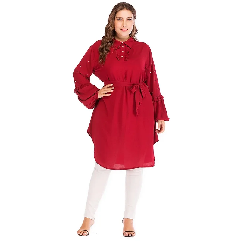 Мусульманская Мода 6XL Шифоновые Топы с длинным рукавом мусульманская одежда