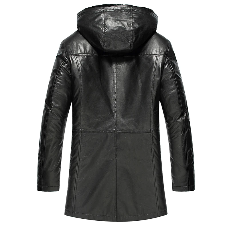 Для Мужчин's Shearling Jacket Черный X-длинное пальто натуральная кожаная куртка с