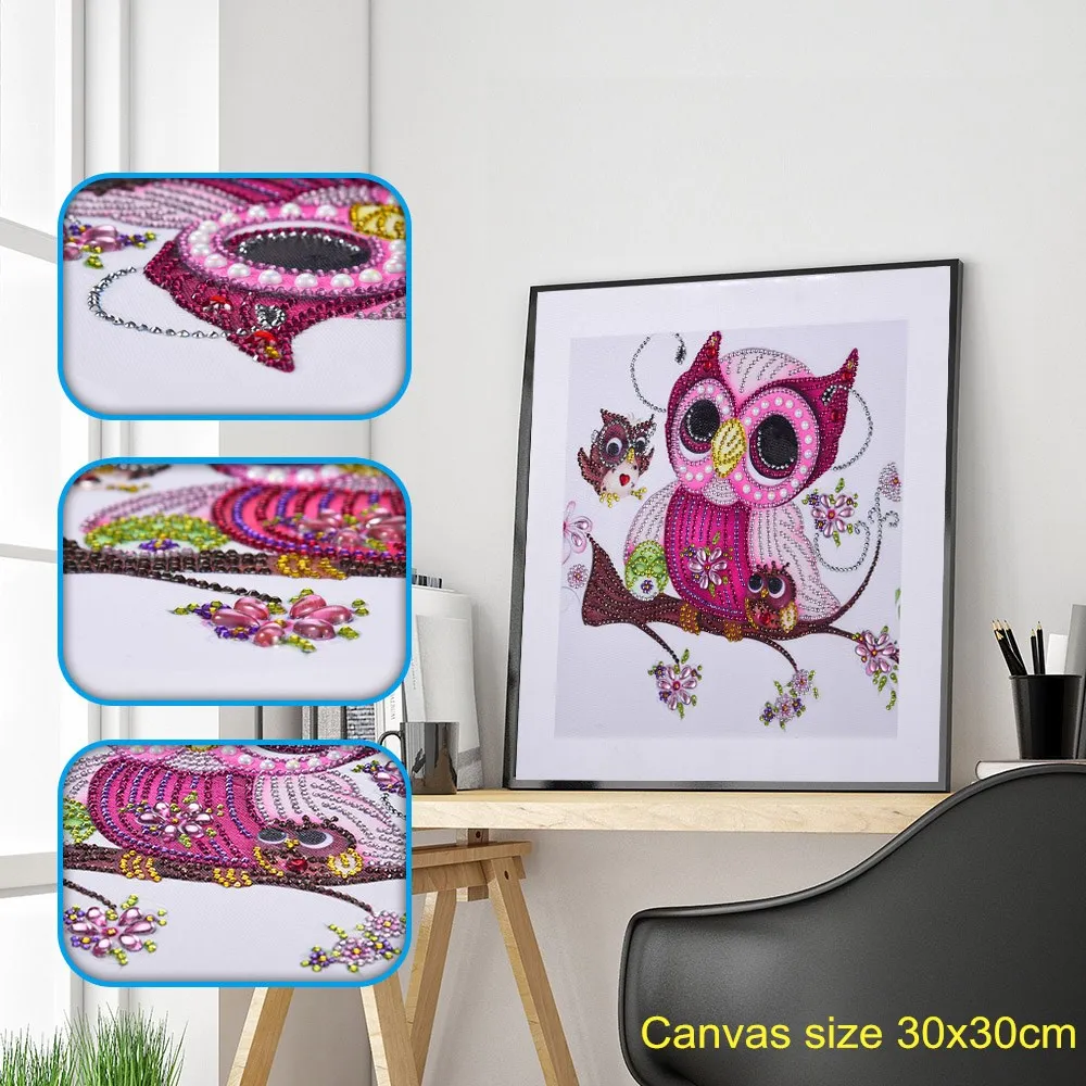 rose red owl Алмазная картина особой формы, Бабочка, павлин, волк, сова, цветок, сделай сам, 5D, частичная дрель, наборы для вышивки крестом, Кристальные стразы, искусство - Цвет: rose red owl