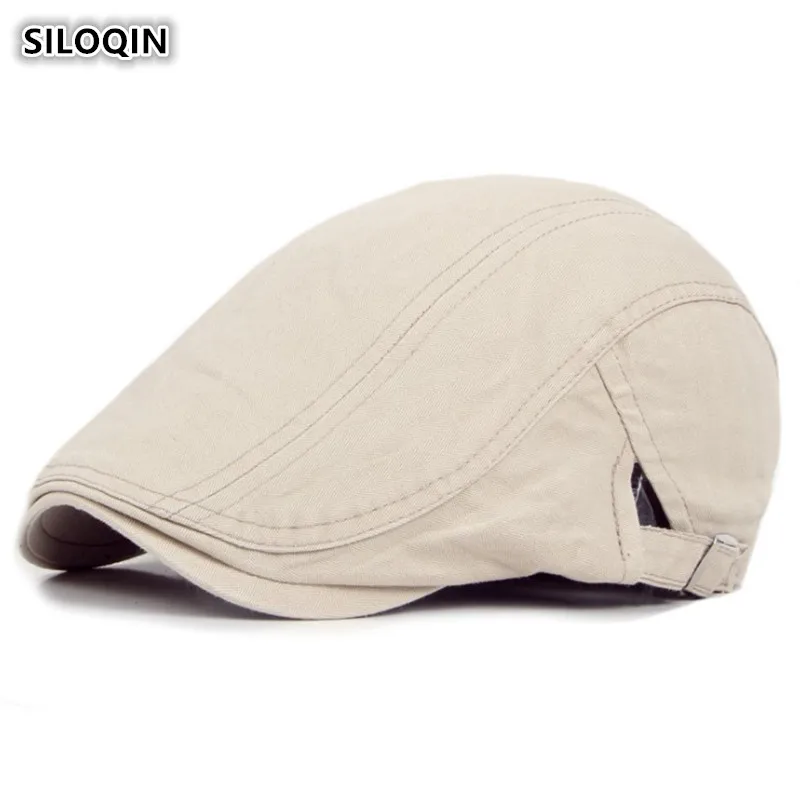 SILOQIN Summer Trendy Men's Korean Cotton Beret Adjustable Solid Color Forward Cap British Style Outdoor Travel Riding Sunhat |