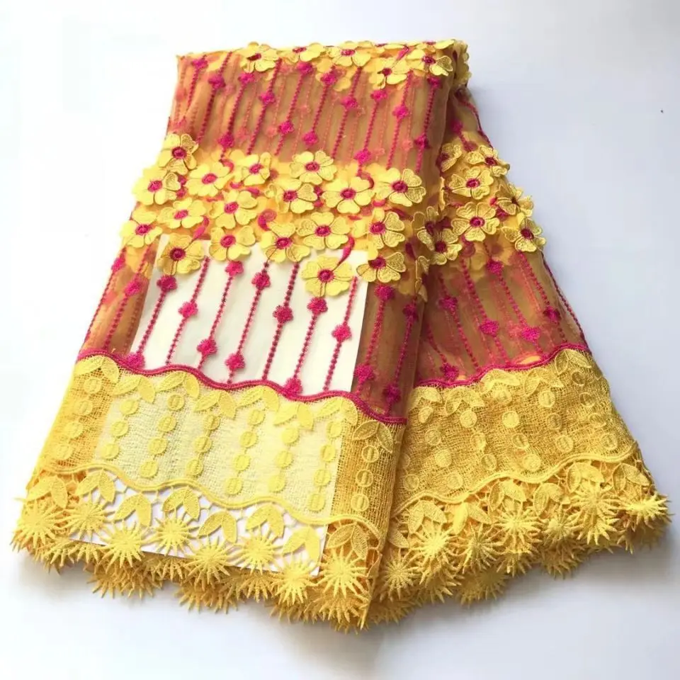 5 Yards/pc Hot sale pink african water soluble lace embroidery and blue french net fabric for dress GX6-2 | Дом и сад
