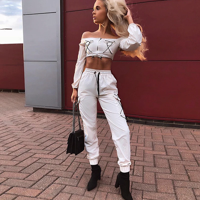 Fashion New Bar Dj Female Jazz Dance Costume Gogo Clothing Nightclub Hip Hop Tide White Suit Tops Pants 2 Pieces DWY1651 | Тематическая