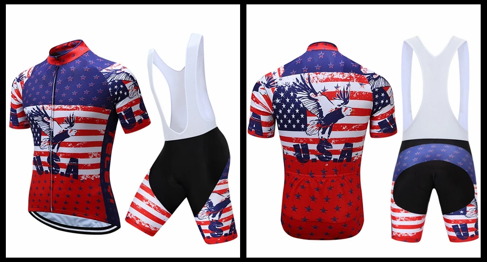 Teleyi Pro Team США велосипедная одежда для мужчин лето короткий рукав Велоспорт Джерси набор MTB шоссейный велосипед трикотажный комплект анти-УФ велосипедная одежда