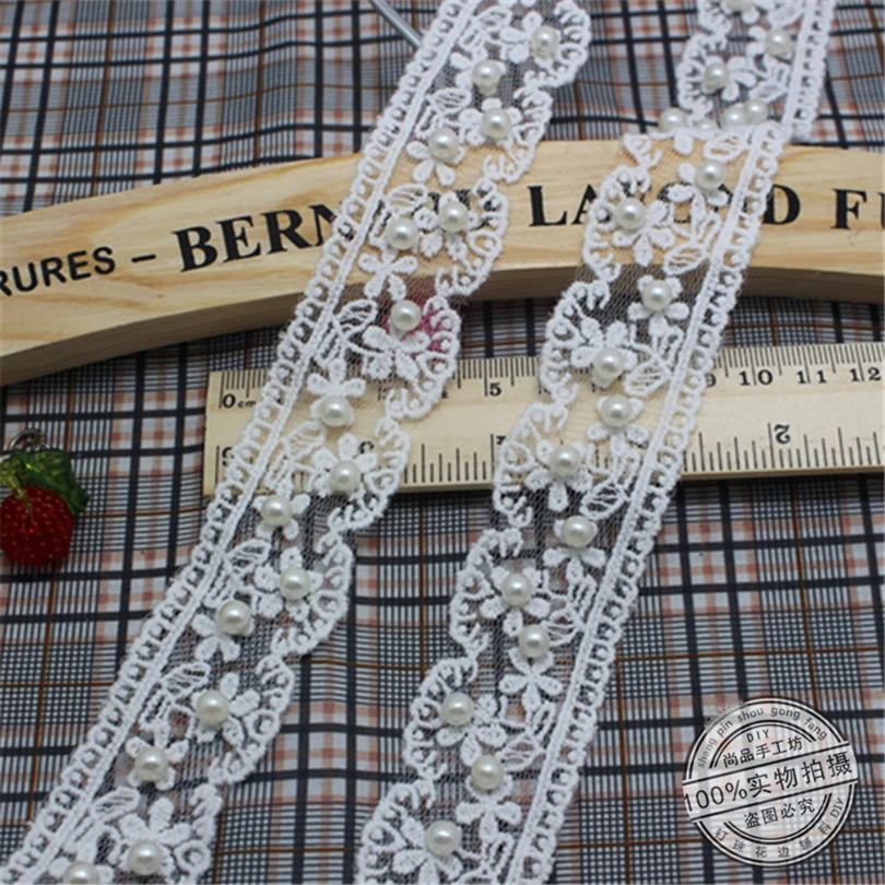 

5Yard 3cm National Bead Lace Collar Accessories Pearl Lace Trims Sweet Water Soluble Lace Fabric Wedding Dress Dentelle Applique