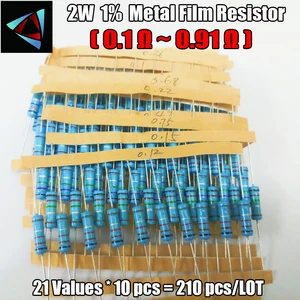 210 шт. 1% 2 Вт 21 значение r  Ом Металлические пленочные резисторы, набор в ассортименте, 10 шт. каждого значения