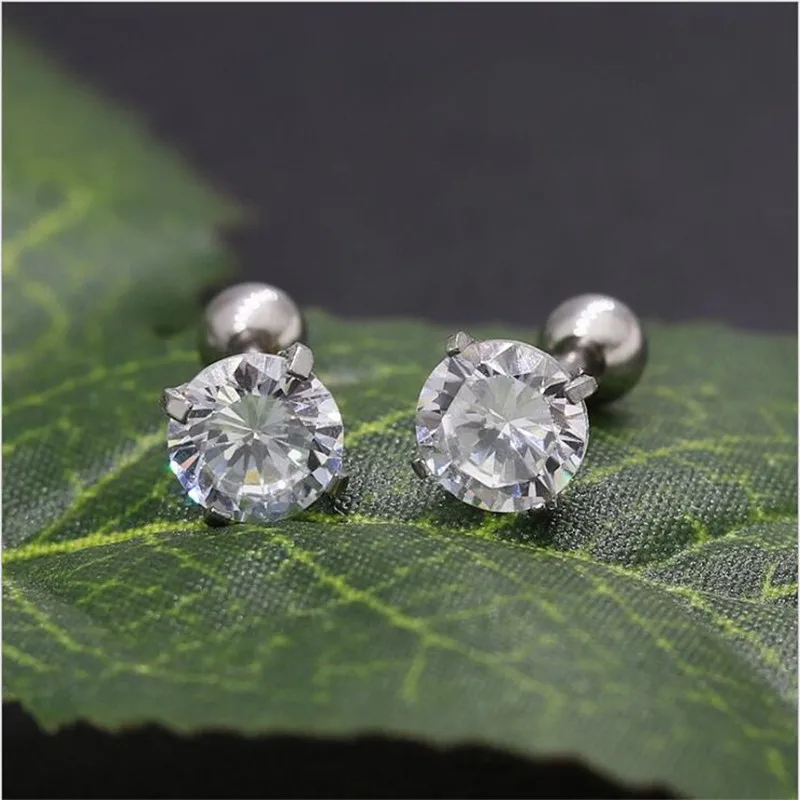 

316 L Stainless Steel Screw Back Round Clean AAA Zircon Stud Earrings 4 Colors Vacuum Plating No Fade Allergy Size 2mm to 8mm