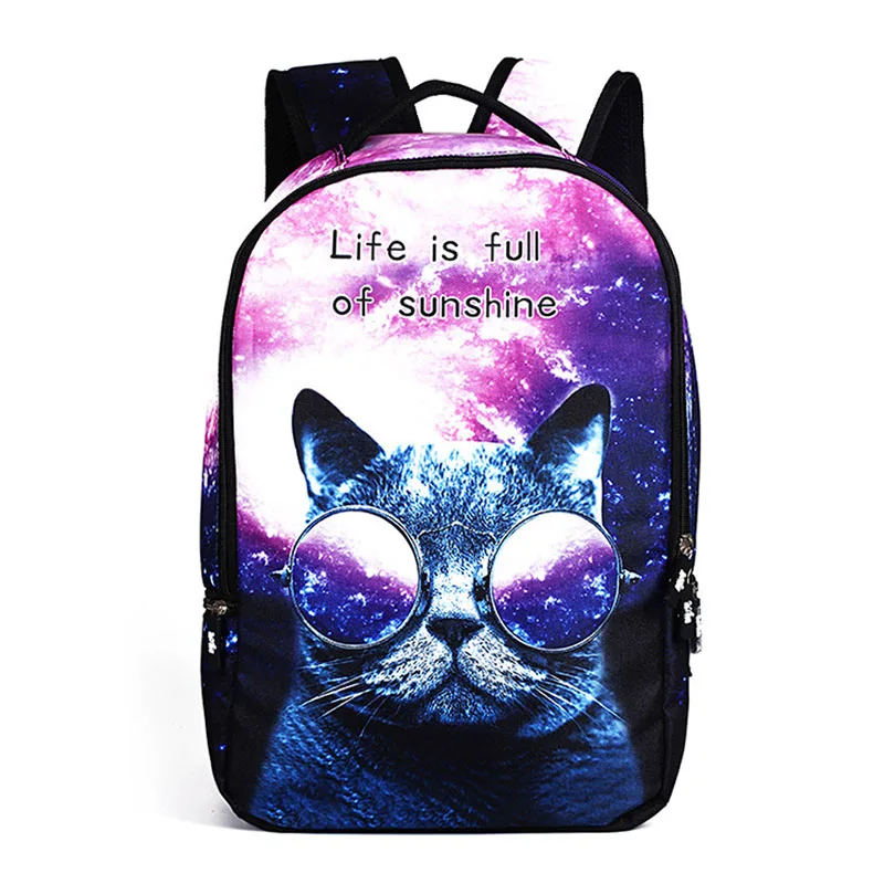 stars cat Женские рюкзаки из полиэстера со звездами, Галактикой, кошкой, повседневные мужские сумки на молнии с принтом, сумки на плечо, высокое качество, лоскутный студенческий Рюкзак Mochila - Цвет: stars cat