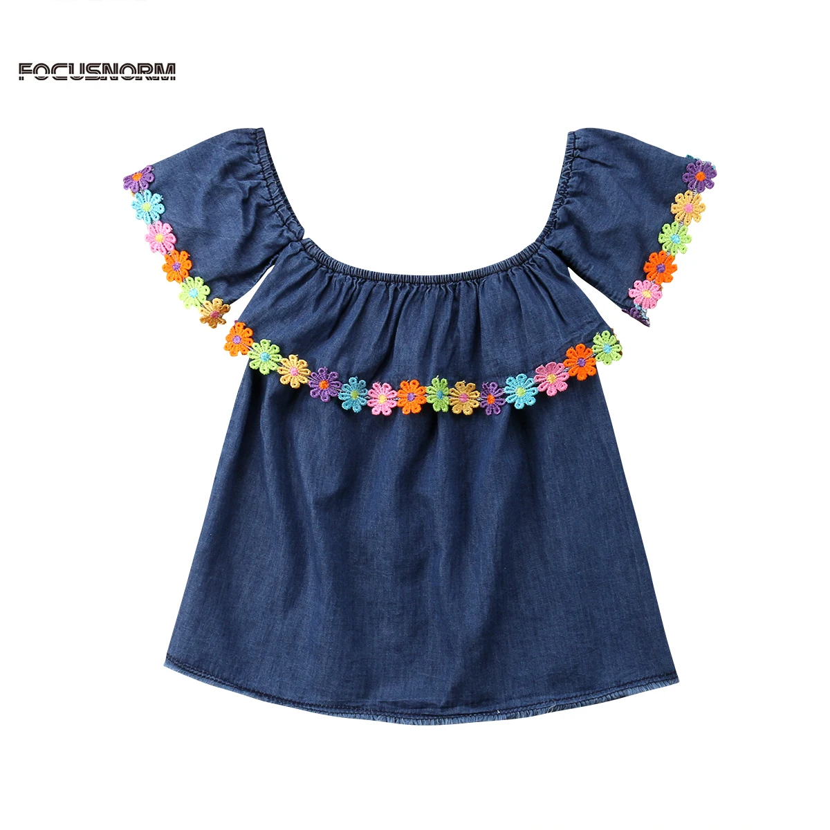 Новое летнее платье для маленьких девочек синее прямого мини-платье с