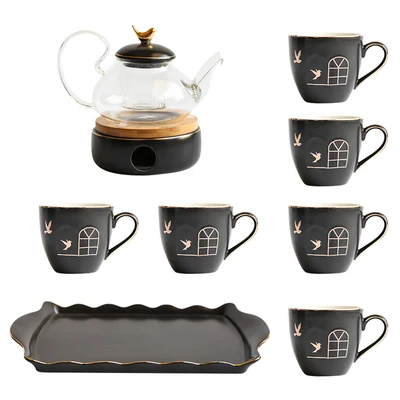 09 Tea Set Европейский чайник с цветами чайная чашка набор кипяток воды чайный набор креативный керамический стеклянный послеобеденный травяной чай посуда для напитков подсвечник нагрев - Цвет: 09 Tea Set