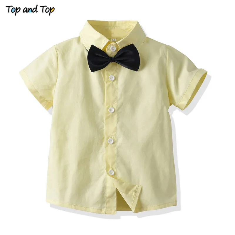 Top and Kids Baby Boys Clothing Set Summer Cotton Children Casual Outfits Short Sleeve Bowtie Shirt Tops+Suspender Shorts |