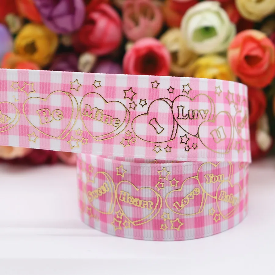 Лента Grosgrain 10 ярдов позолоченная лента с принтом 1 дюйм 25 мм бант для волос