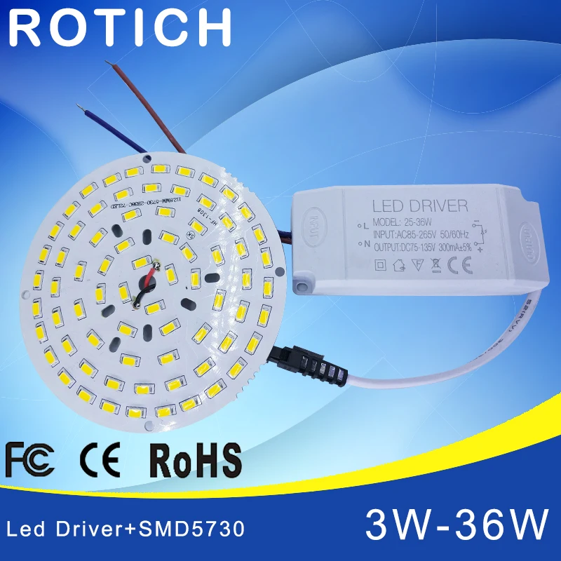 3 Вт 7 Вт 12 Вт 18 Вт 24 Вт 36 Вт 5730 SMD световая Панель Светодиодная панель для потолка + светодиодный драйвер питания переменного тока 100-265 в