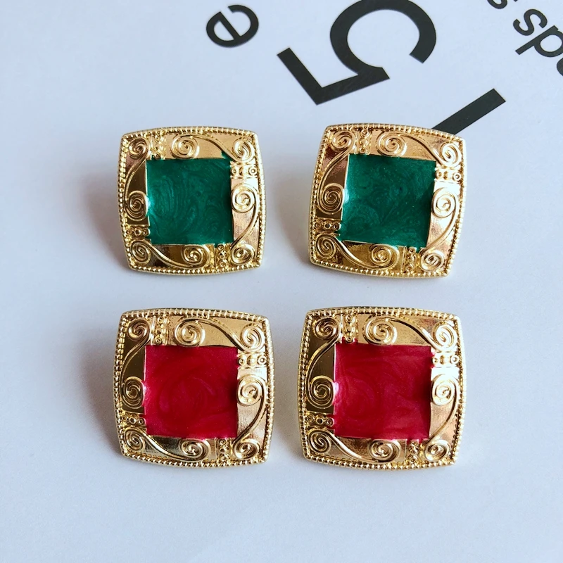 

New Square Sweet Enamel Alloy Geometric Clip Earrings Statement Accessories