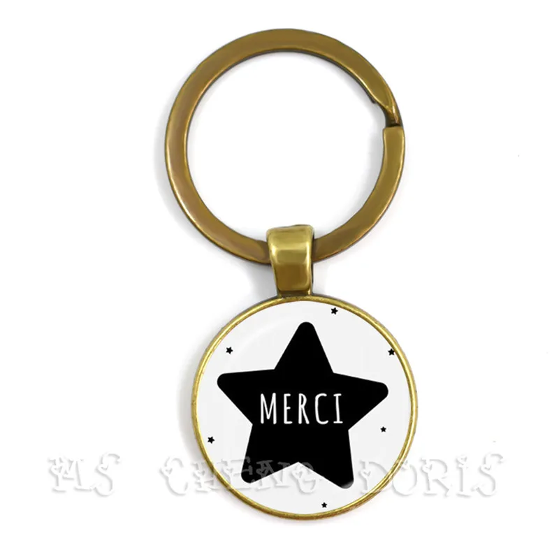 Merci Maitresse Key Chain Bohemian Jewelry Quote Keyring Round Glass Cabochons Supplies Craft Keychain Gift for Women Pendant | Украшения и