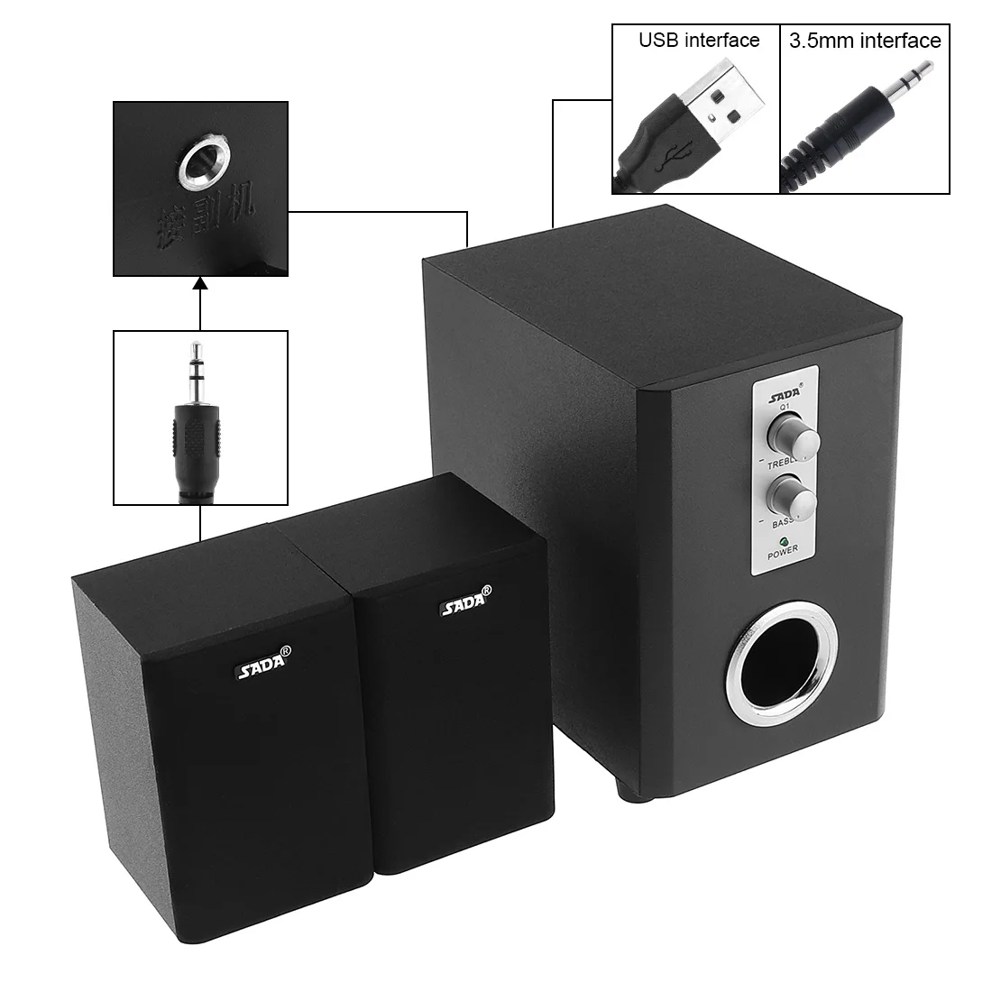 SADA Q1 2 1 беспроводной Bluetooth динамик s 3 Canale деревянный комбинированный сабвуфер