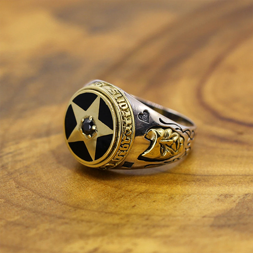 MetJakt 1 5 см винтажная Pentacle с кольцом обсидианом Твердые зеркальные серебряные