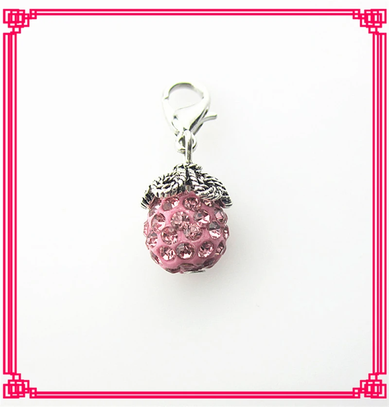 

Hot selling 20pcs/lot pink crystal ball dangle charms lobster clasp charms glass floating lockets