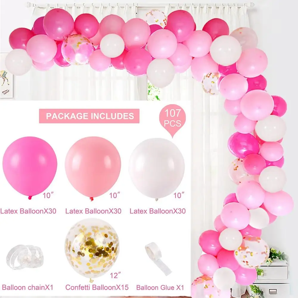 pink 107pcs QIFU детская прозрачная коробка для хранения воздушных шаров, украшения для детского дня рождения, украшения для вечеринки, подарки для мальчиков девочек - Цвет: pink 107pcs