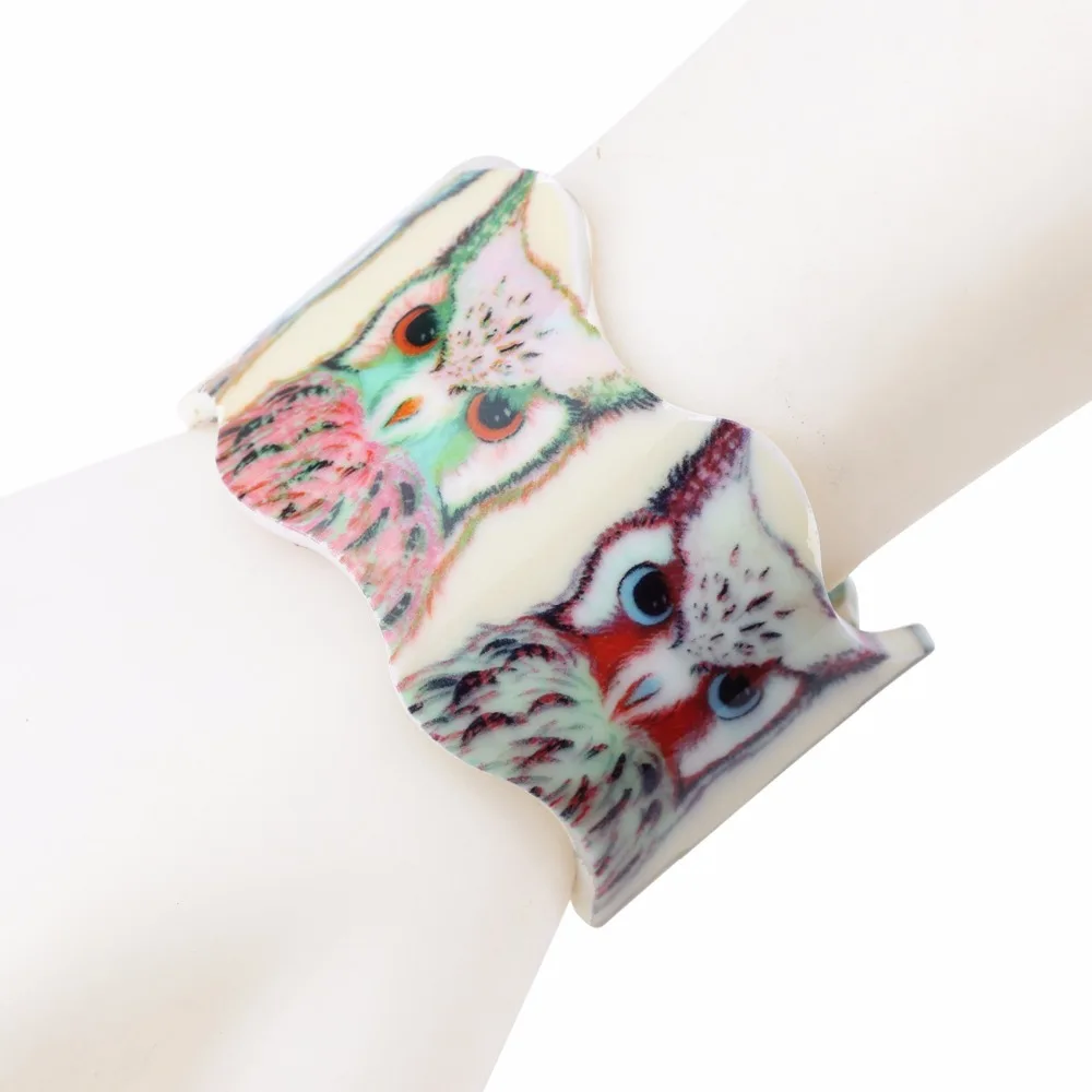 Bonsny массивные акриловые широкие уникальные браслеты с совой птицей браслет