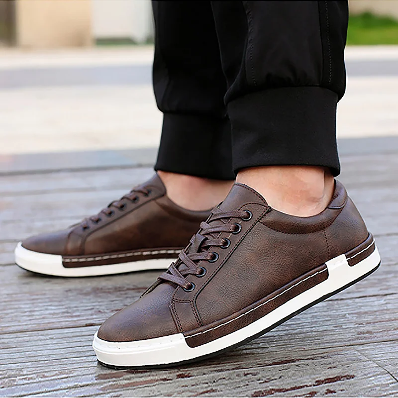 Men sneakers 2020 new fashion cozy pu leahter shoes breathable casual men solid lace-up retro footwear flats male | Обувь