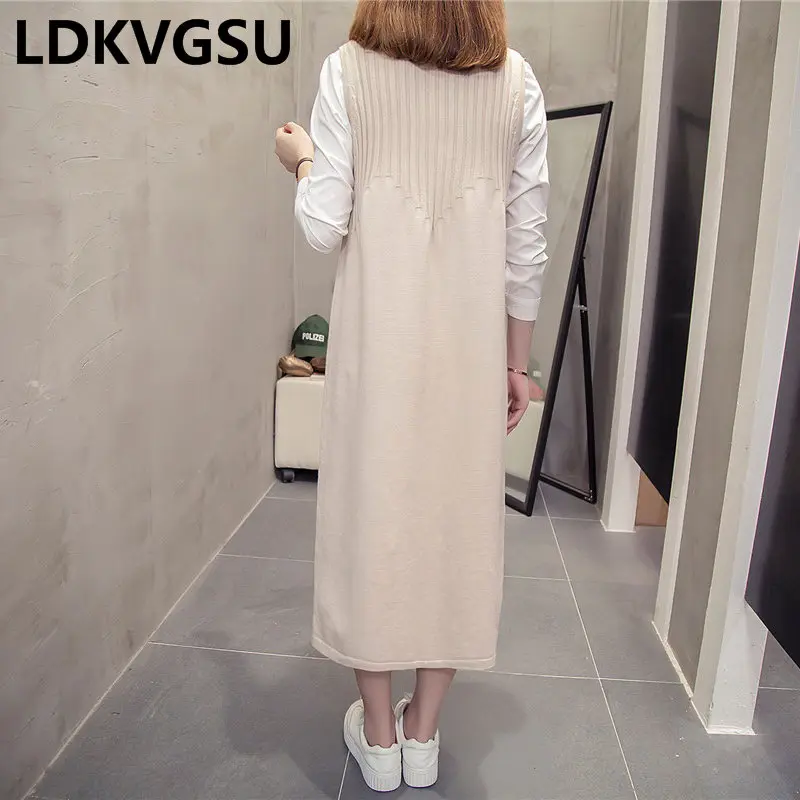Sleeveless Knitted Dress Women' Long Loose Large Size Sweater Dresses Autumn Winter New Casual Pull Femme Vestidos Tide Is1478 |