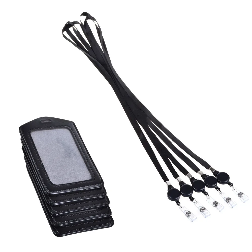 Черный кожаный держатель для карт в вертикальном стиле 5 шт. черный выдвижной