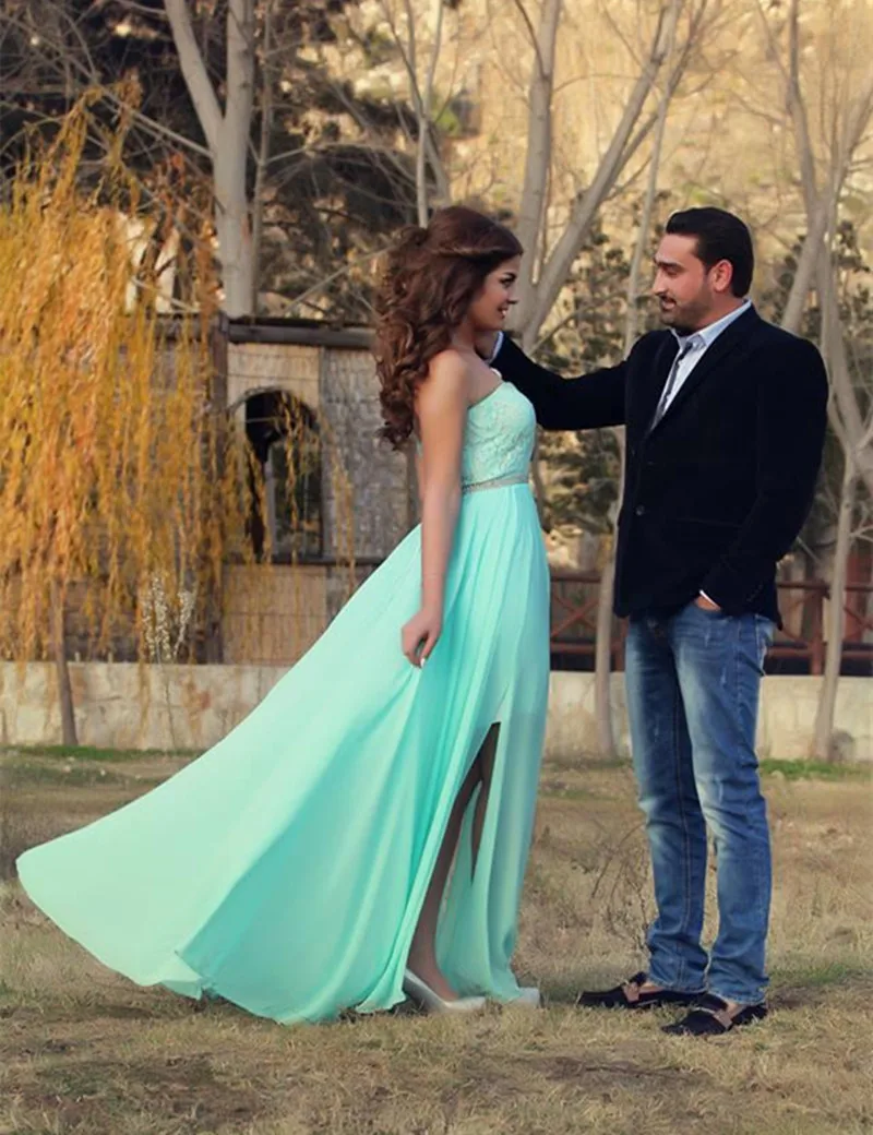 2017 Новый Элегантный Длинные Зеленая мята Вечернее Платье Без Бретелек