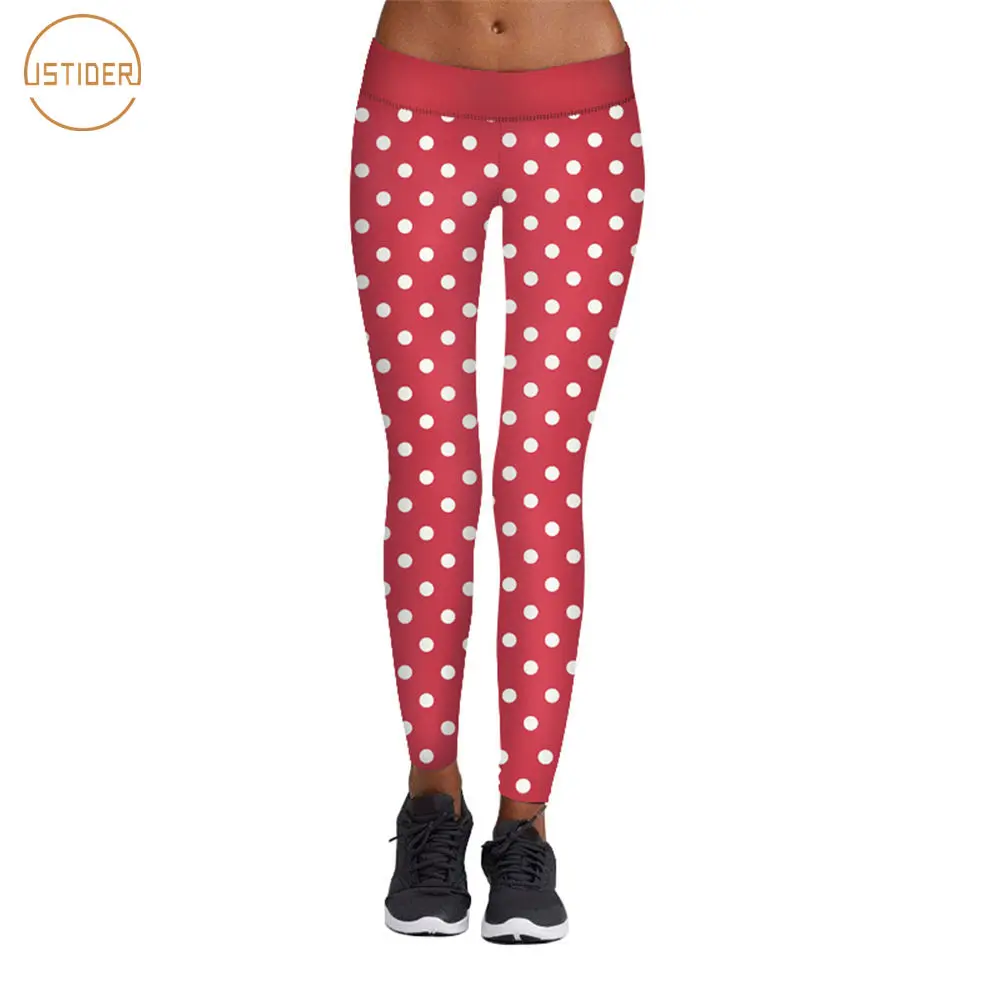 Женские Классические леггинсы в белый горошек ISTider красные облегающие штаны для