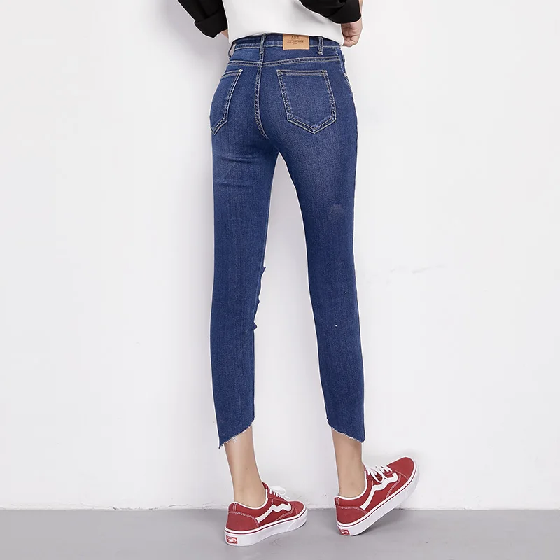 Женские рваные джинсы LEIJIJEANS узкие джинсы-карандаш до щиколотки с неровным