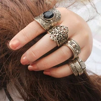 new woman black stone enhanced wide index finger ring price girl vintage carved gold shinny bohemian 4 piece one set