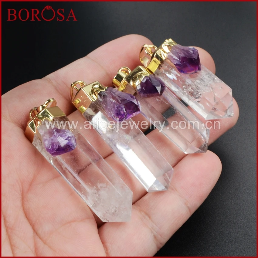 BOROSA Модный золотой кластер Aura Druzy кварцевый кристалл и Аметист Друза кулон для