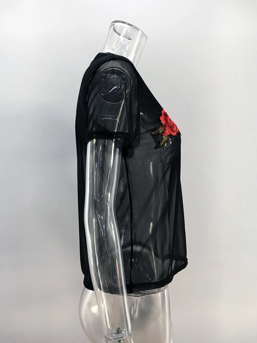 Женская Прозрачная Футболка с коротким рукавом черные пуловеры цветочной