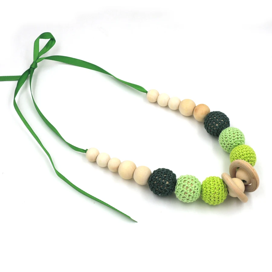 Ожерелье для кормления с лимонно-зеленым принтом вязаное крючком ожерелье