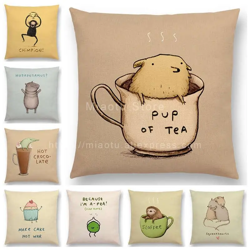 

Newest Cute Cartoon Animals Cushion Cover Funny Words Decorative Letters Cute Nickname Home Decor Sofa Throw Pillowcase