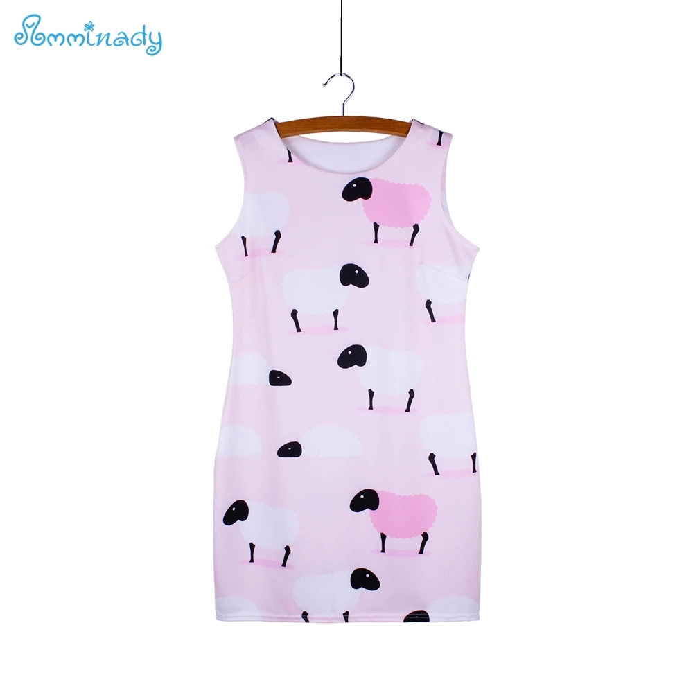 Новинка 2017 облегающие платья с принтом овечки для девочек модное женское летнее