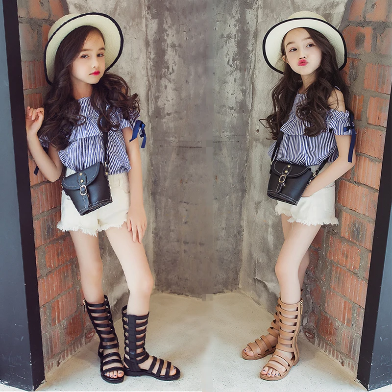 Summer girls Rome sandals baby high cut kids beach shoes children PU for toddler out side zipper 1 to 6 yrs | Детская одежда и