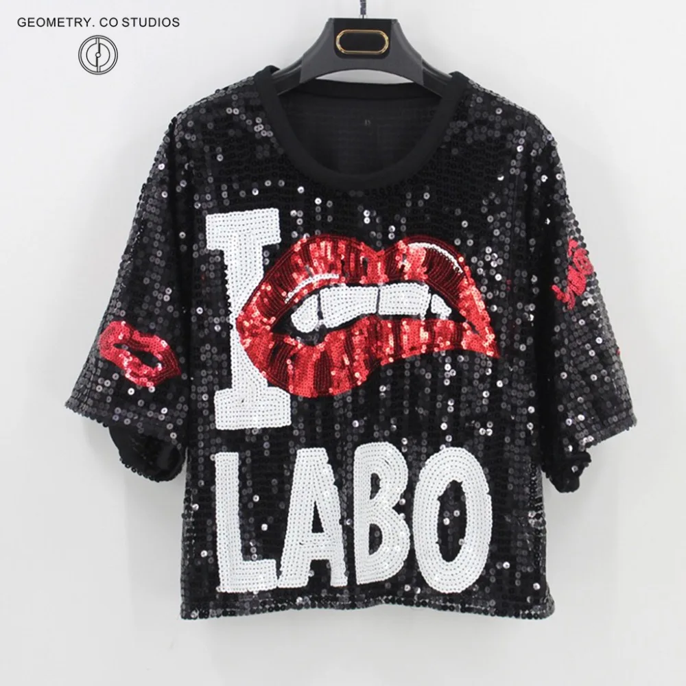 Женский клубный топ с коротким рукавом и круглым вырезом блестками|short sleeve|o necksequin