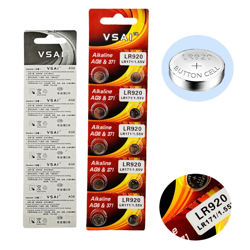 

VSAI 10pcs/pack AG6 LR920 371 Button Cell Alkaline Battery 1.5V