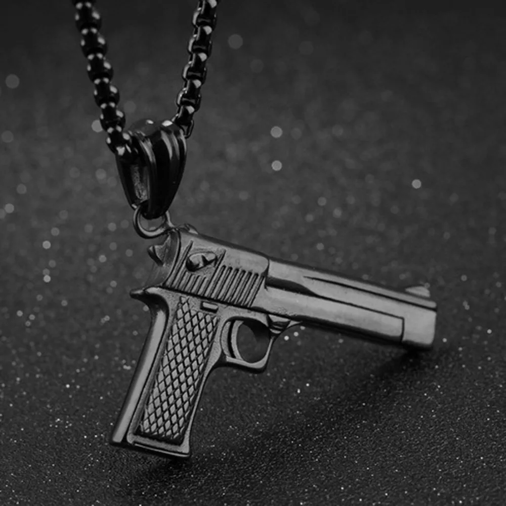 Цепочка с подвеской в виде пистолета из нержавеющей стали стиле хип хоп|gun pendant|f