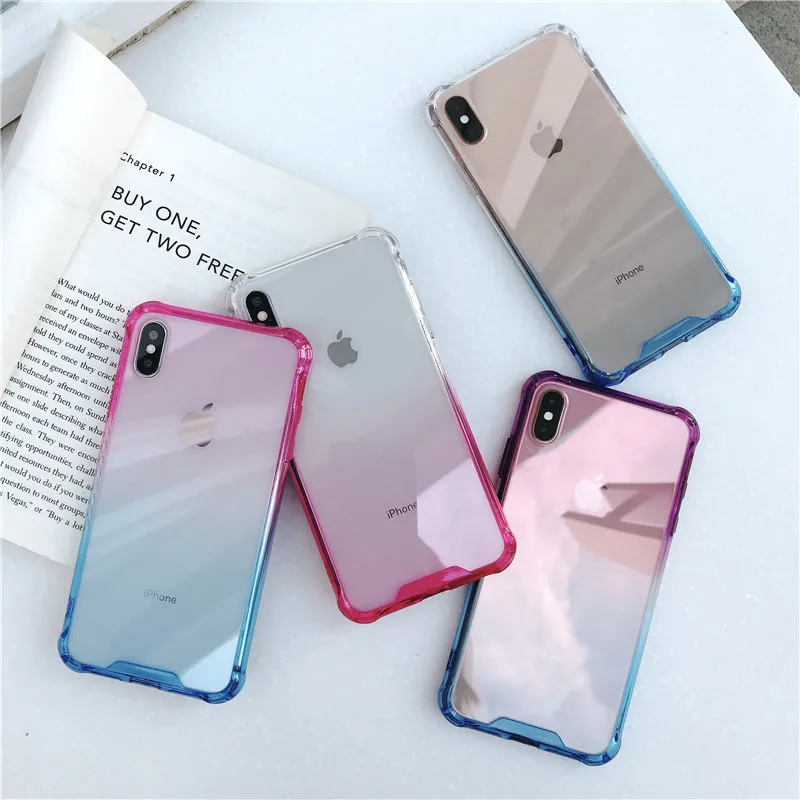Прозрачный чехол для телефона iPhone 6 S 7 8 Plus силиконовый + акриловый градиентный