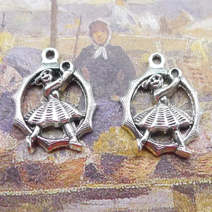 

100pcs girl antique silver alloy Pendant charm Handmade earring bracelet necklace Jewelry Making DIY Components 15*20mm