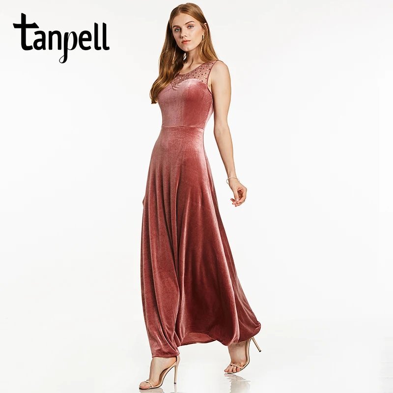 Длинное вечернее платье Tanpell расшитое бусинами элегантное Бордовое без рукавов